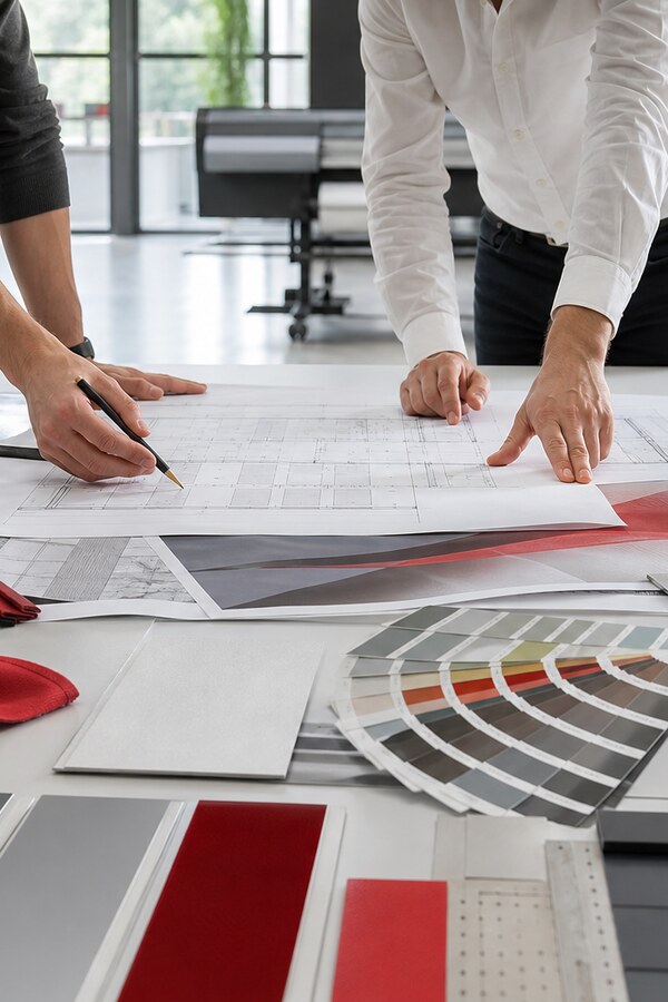 Idea 360 planning with material and colour samples